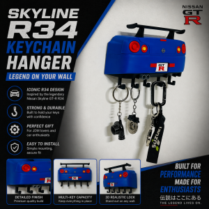 Nissan Skyline R34 GT-R Inspired Keychain Hanger | 3D Wall Mount | 5 Hooks Organizer
