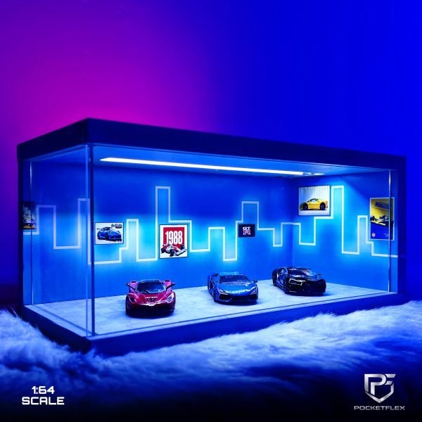 Diorama Garage 1:64 - Neon Blue Themed Showroom Edition