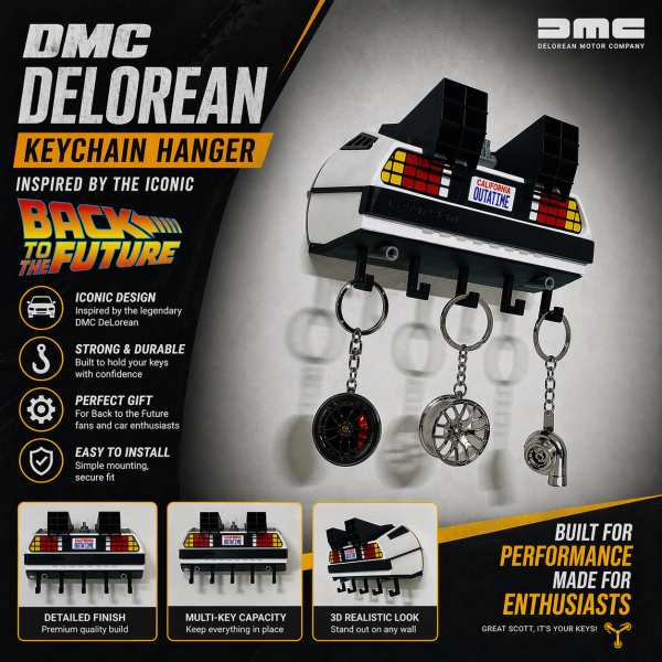 DeLorean-Inspired Flux Keychain Hanger | 3D Wall Mount | 5 Hook Organizer