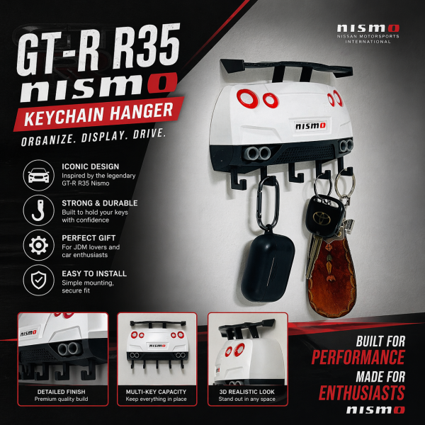 Nissan GT-R R35 Nismo Inspired Keychain Hanger | 3D Wall Mount  | 5 Hooks organizer