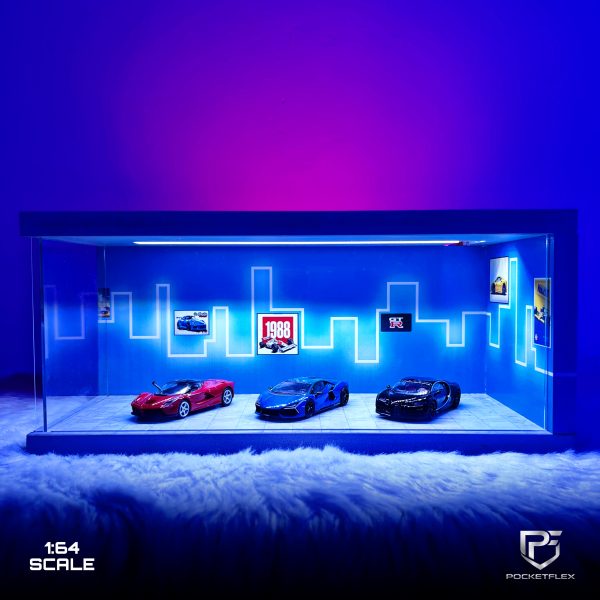 Diorama Garage 1:64 - Neon Blue Themed Showroom Edition