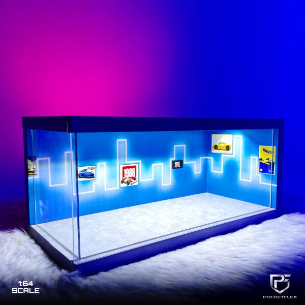 Diorama Garage 1:64 - Neon Blue Themed Showroom Edition