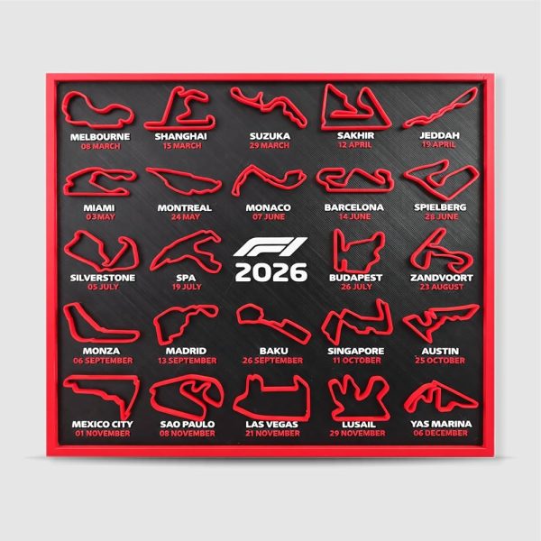 2026 F1 Season Circuit Calender | 3D Printed Race Track Wall & Desk Art