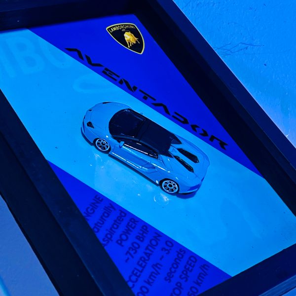 Lamborghini Aventador Roadster | PREMIUM 3D DIECAST SHADOW BOX FRAME | 1:64 SCALE - BLUE