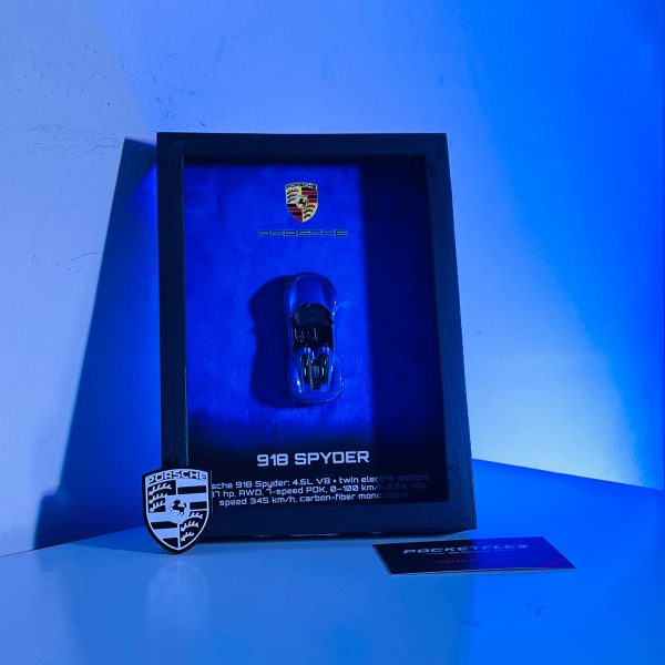 Porsche 918 SPYDER | PREMIUM 3D DIECAST SHADOW BOX FRAME | 1:64 - BLUE