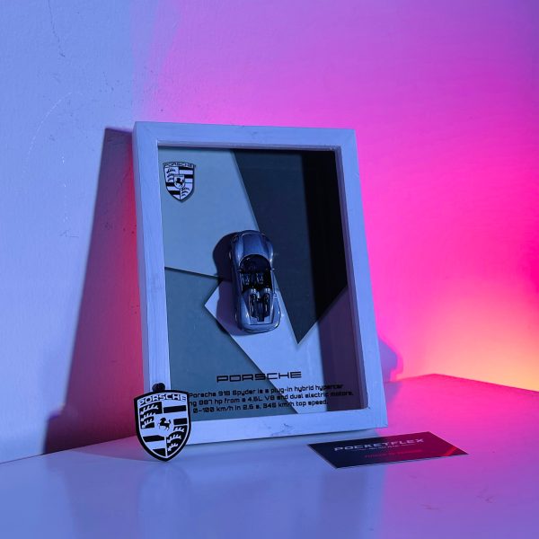 Porsche 918 SPYDER | PREMIUM 3D DIECAST SHADOW BOX FRAME | 1:64 SCALE - SILVER