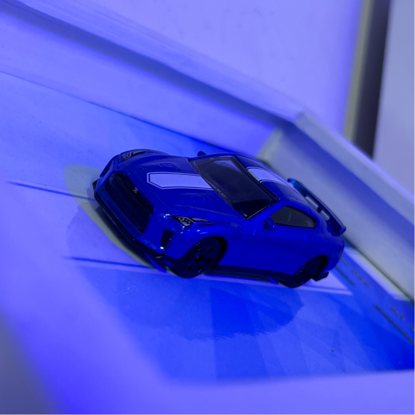 NISSAN GT-R R35 | PREMIUM 3D DIECAST SHADOW BOX FRAME | BLUE w/white stripes