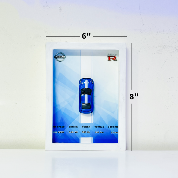 NISSAN GT-R R35 | PREMIUM 3D DIECAST SHADOW BOX FRAME | BLUE w/white stripes